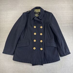 Vtg Brent Black Wool Tweed Pea Coat Double Breasted Nautical Military Inspired M